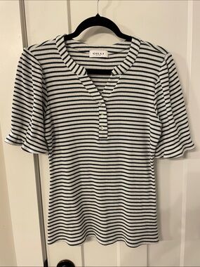 Gilli Teal Green & White Striped Ribbed Henley Tee
